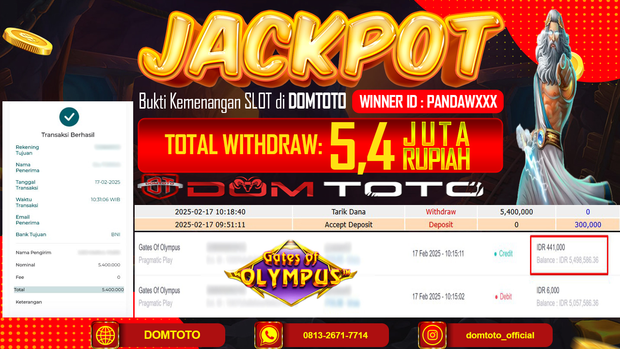JACKPOT SLOT GATES OF OLYMPUS 17 FEBRUARI 2025